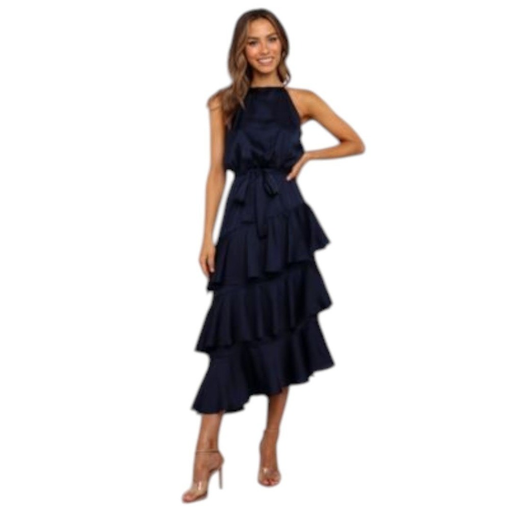 Petal and Pup‎ Seychelles Navy Blue Ruffle Tiered Midi 16